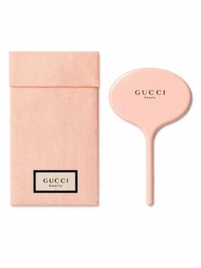 Gucci Beauty Small Pink Mirror With Floral Pink Pouch NWOT
